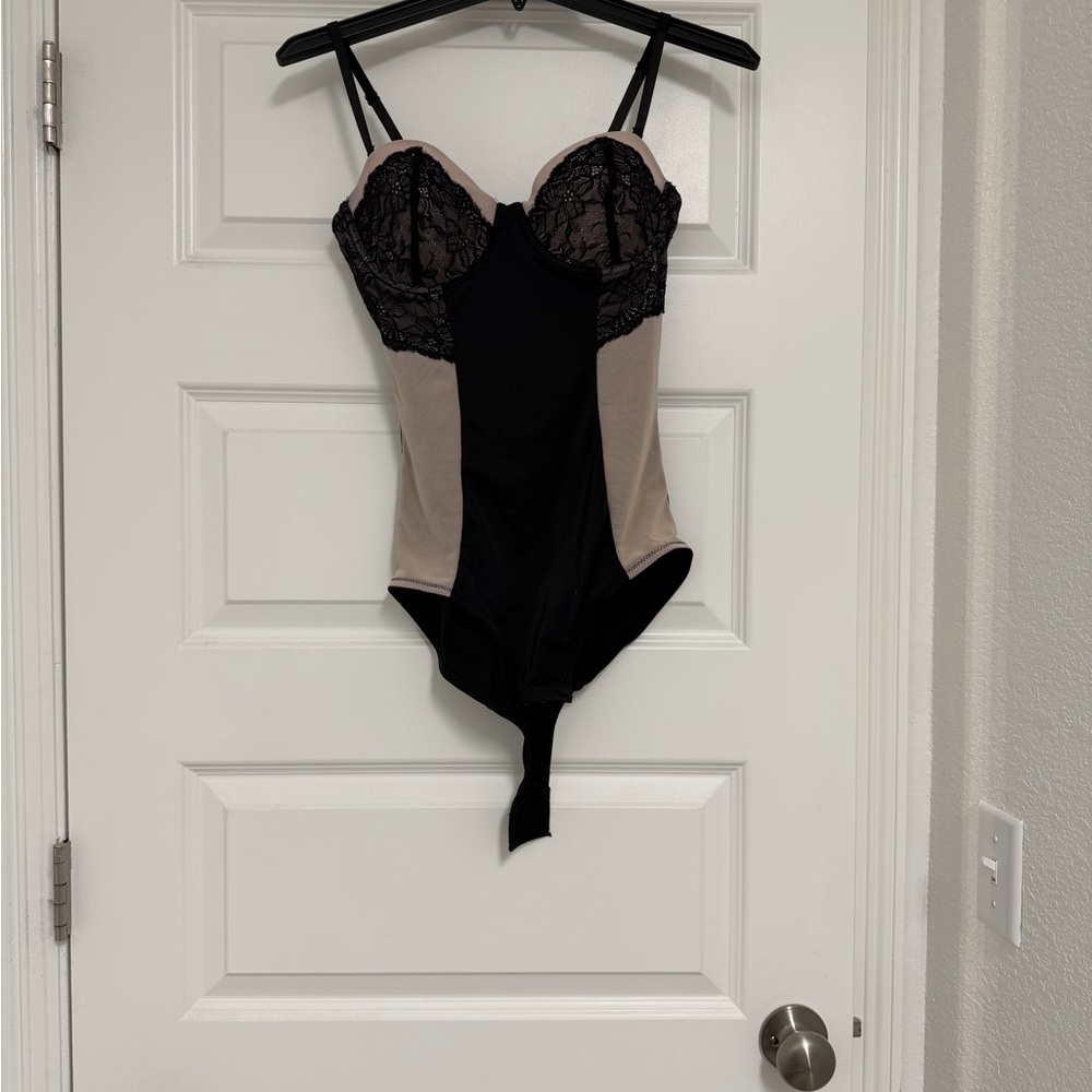 Black and Beige Lace Bodysuit